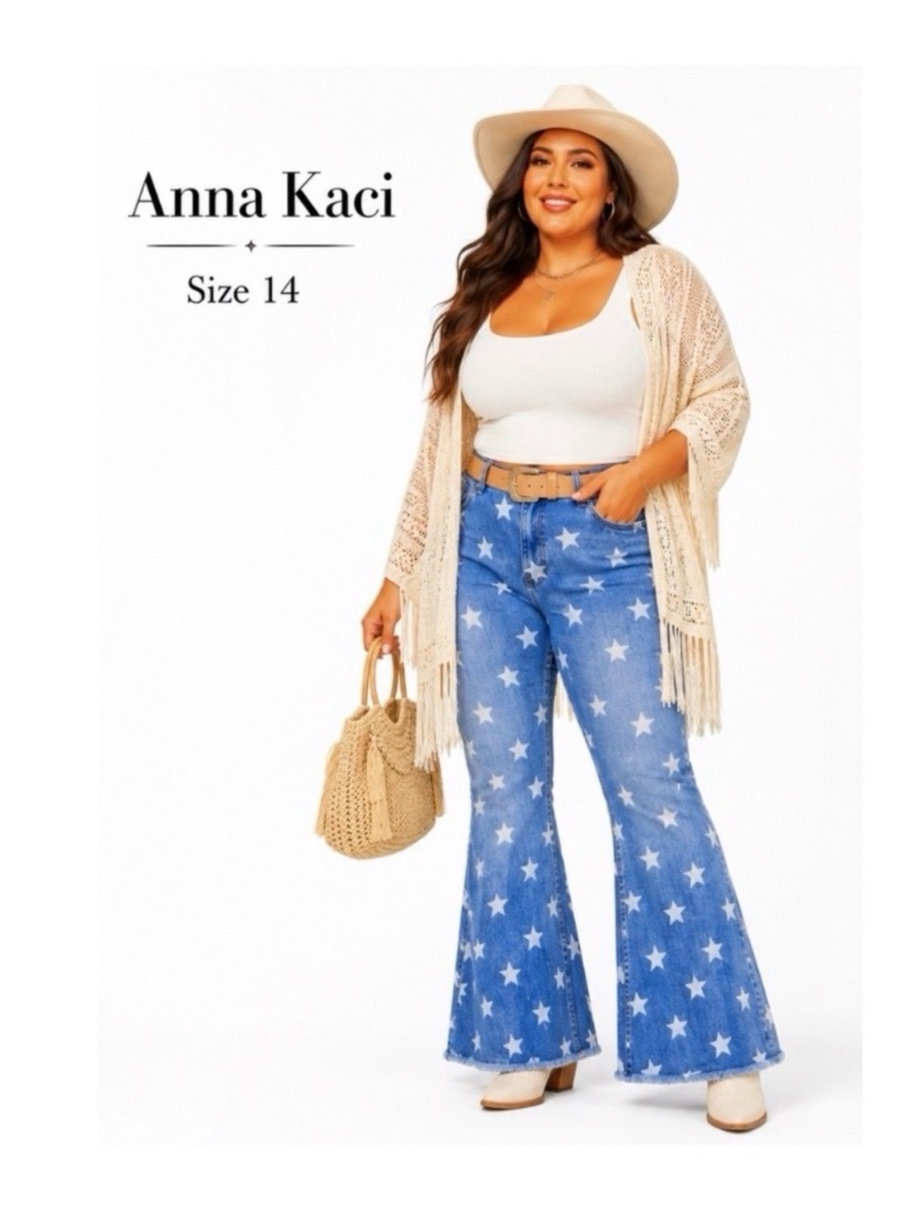 ANNA KACI High Rise Star Print Flare Festival Jeans Size 14 - Picture 2 of 11
